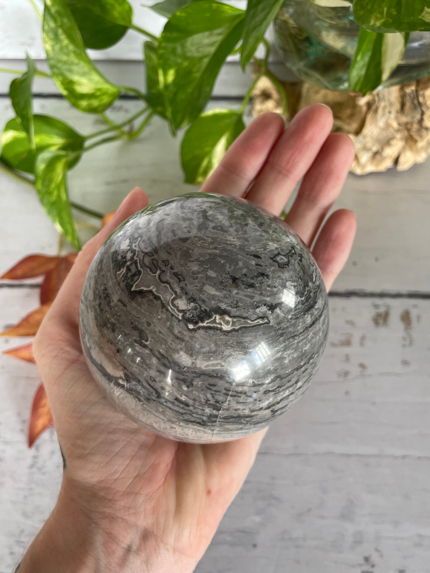 Picasso Jasper Sphere Includes Wooden Holder