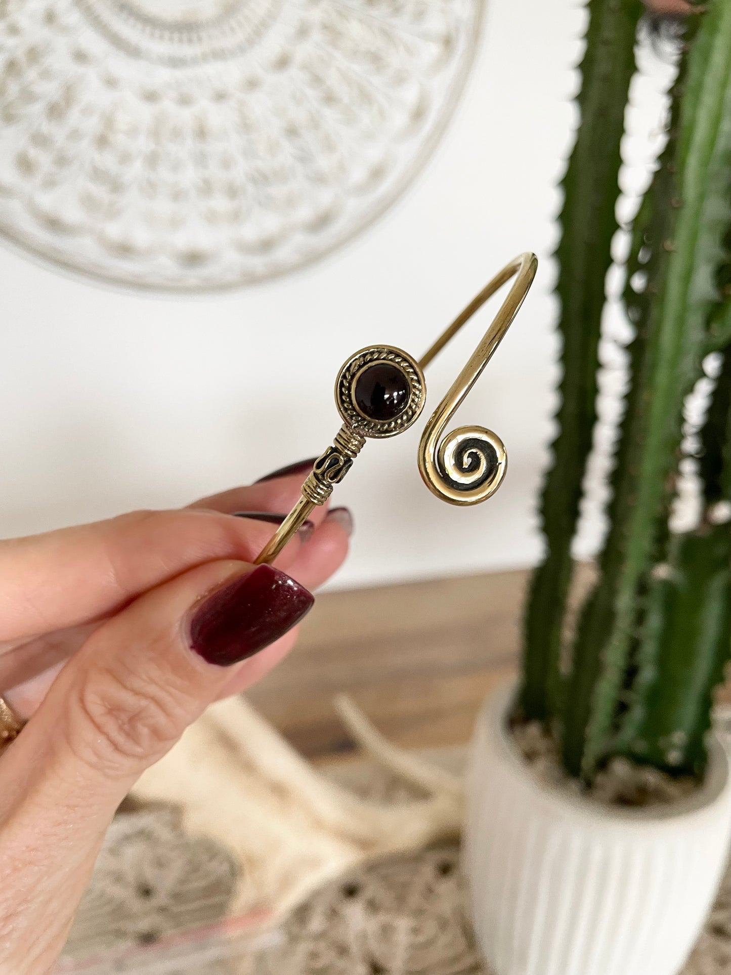 Garnet Brass Cuff ~ Adjustable