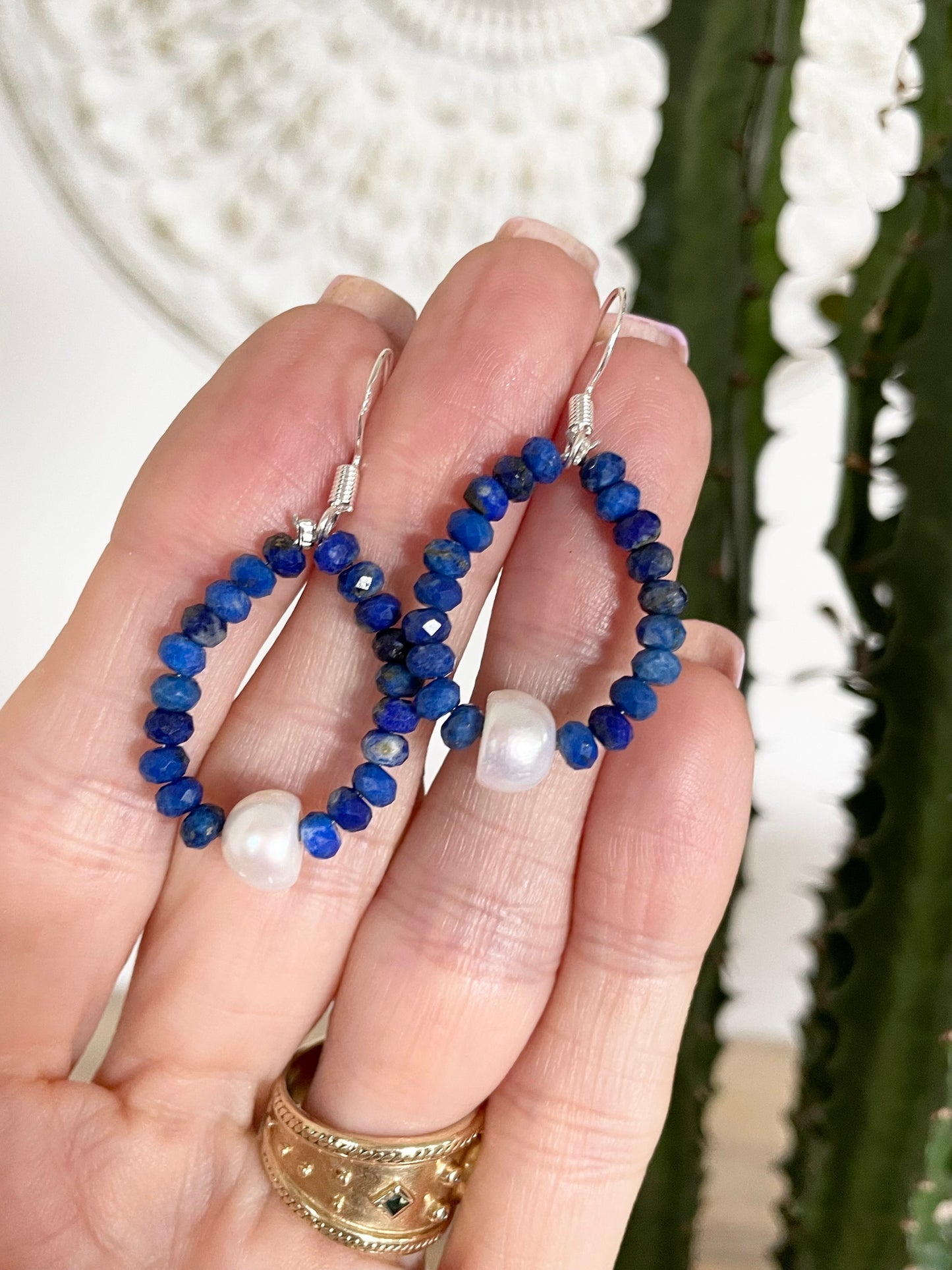 Faceted Lapis Lazuli/Pearl