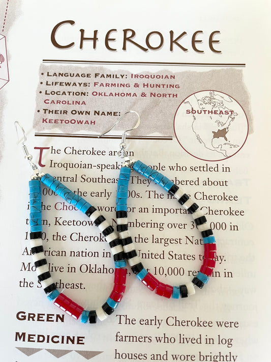 Cherokee Turquoise, Coral & Bone Hoops
