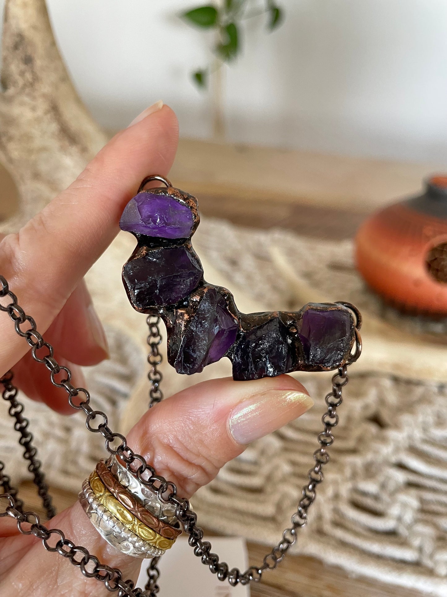 Copper electroplated Necklace ~ Amethyst