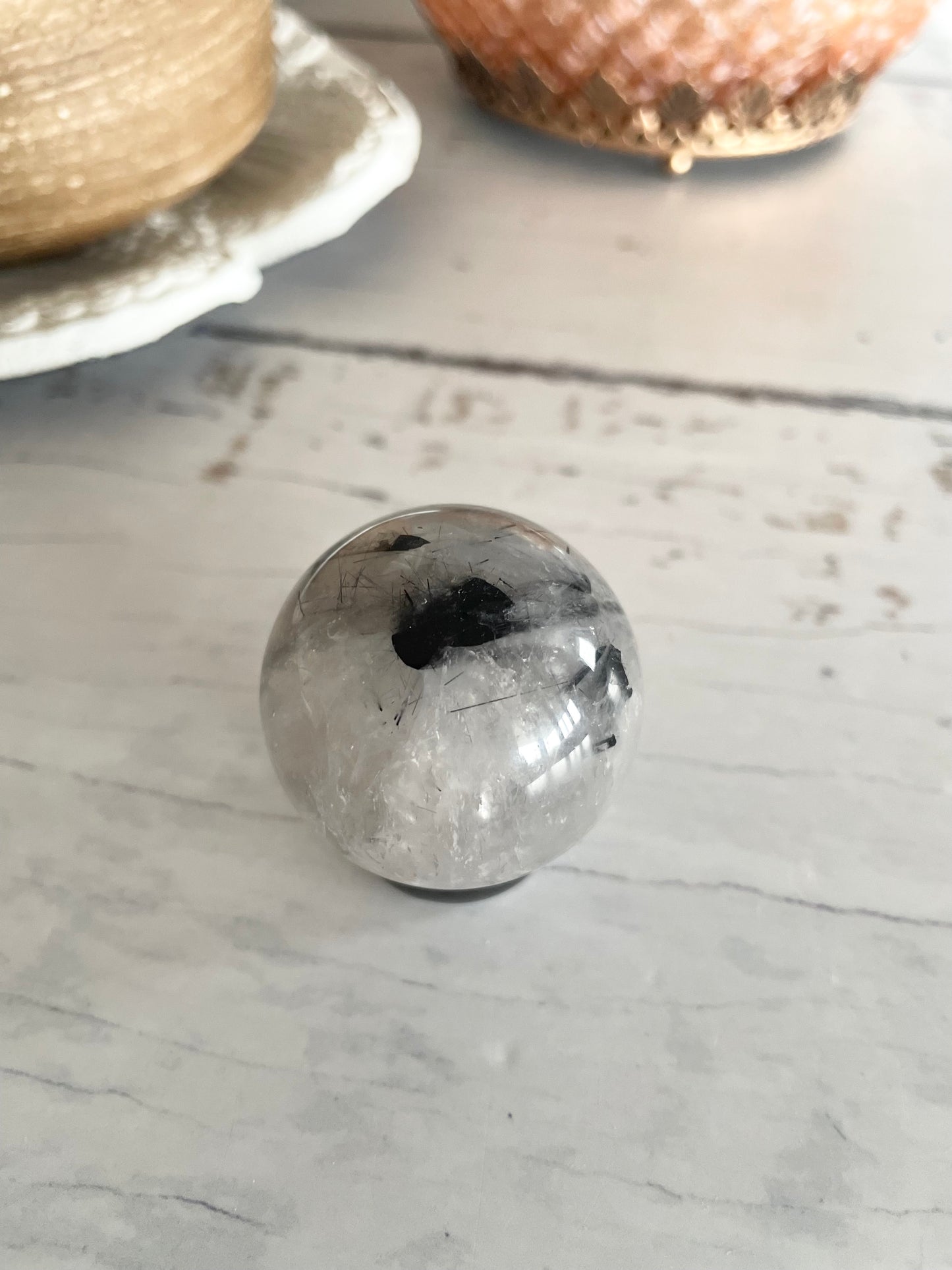 Tourmaline In Quartz Sphere Includes Holder