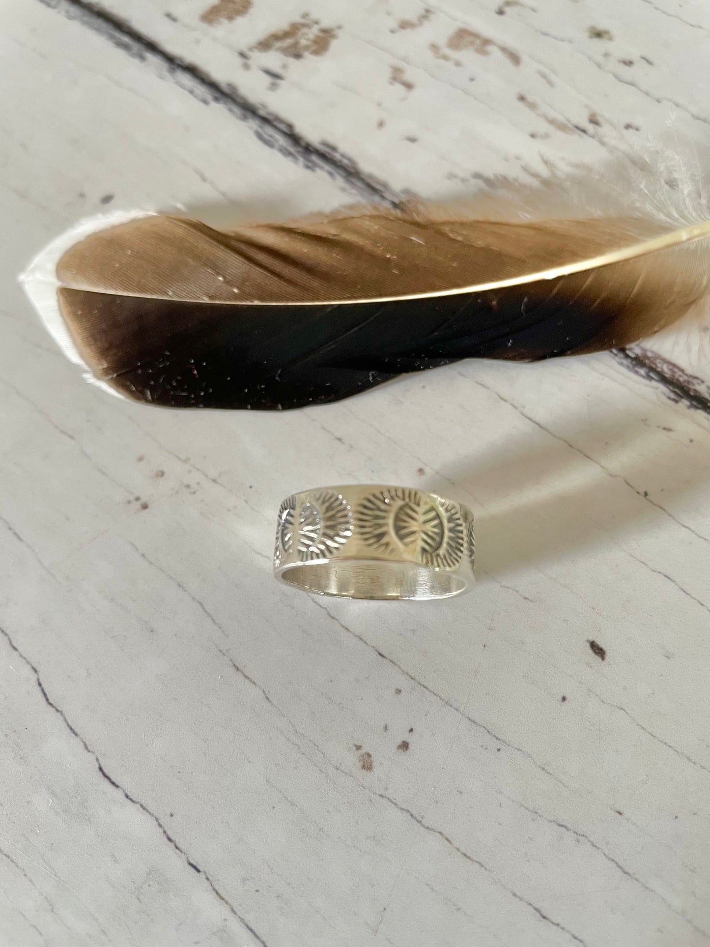 Navajo Style Hand Stamped Ring ~ size 8.5