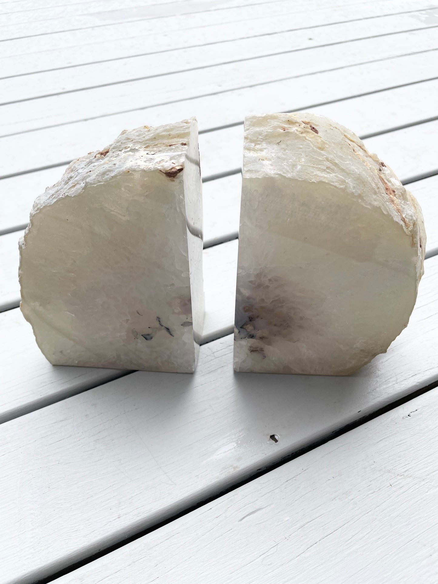 Agate Geode Book Ends ~White