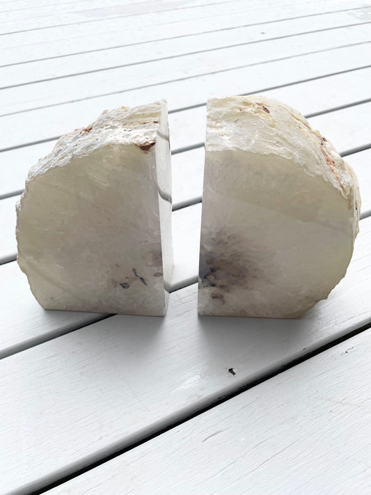 Agate Geode Book Ends ~White
