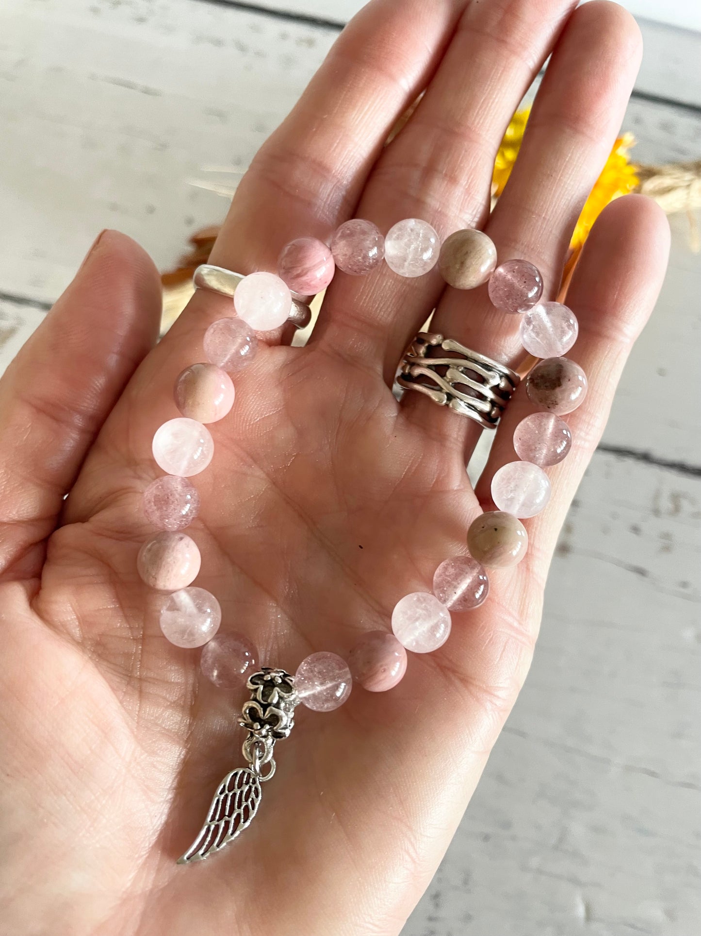 Rhodonite, Rose Quartz & Strawberry Quartz Healing Bracelet ~ Universal Love