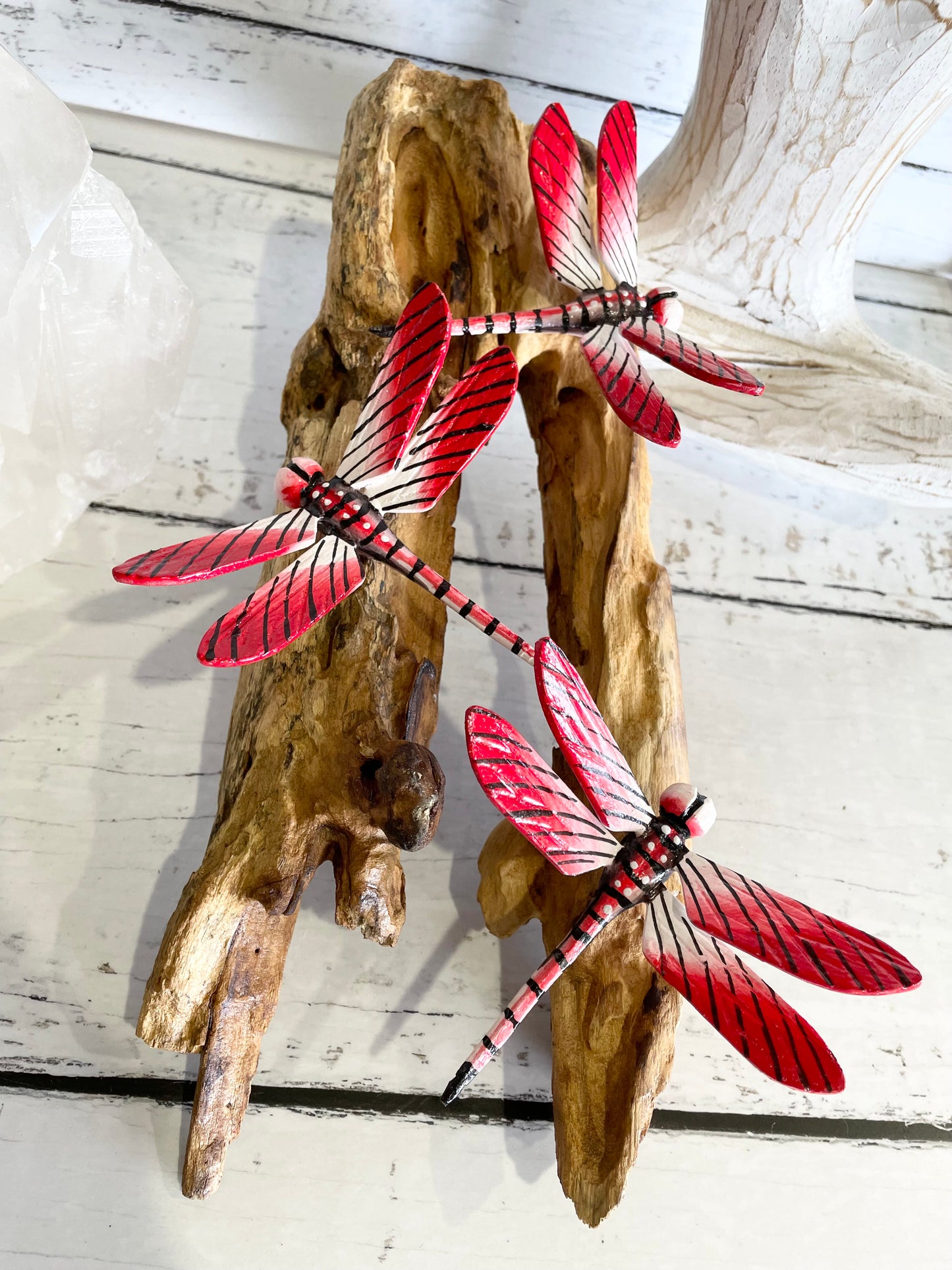 Mango Wood ~ Spirit Dragonfly red/coral