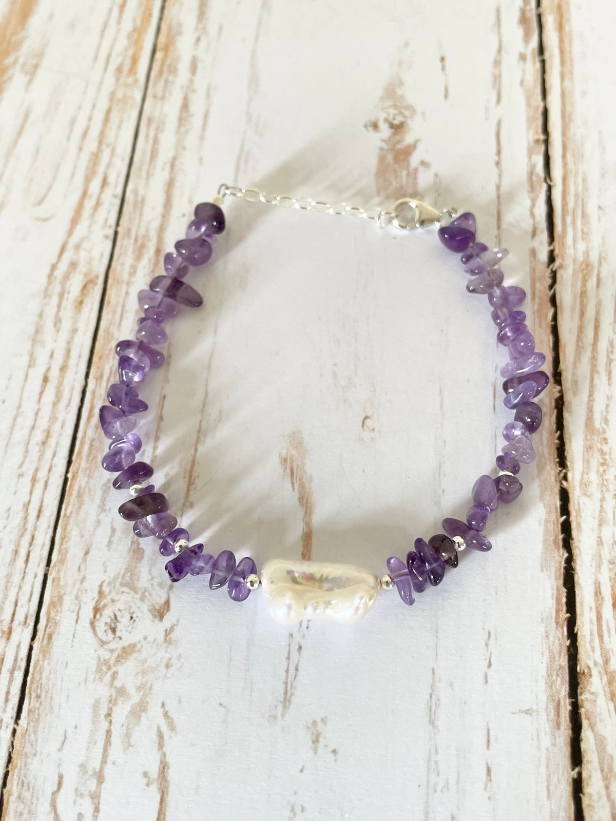 Sterling Silver Amethyst & Pearl Bracelet