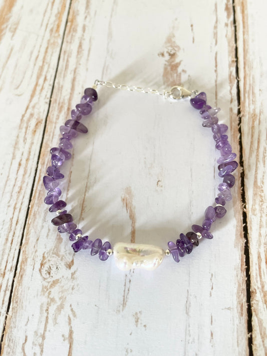 Sterling Silver Amethyst & Pearl Bracelet