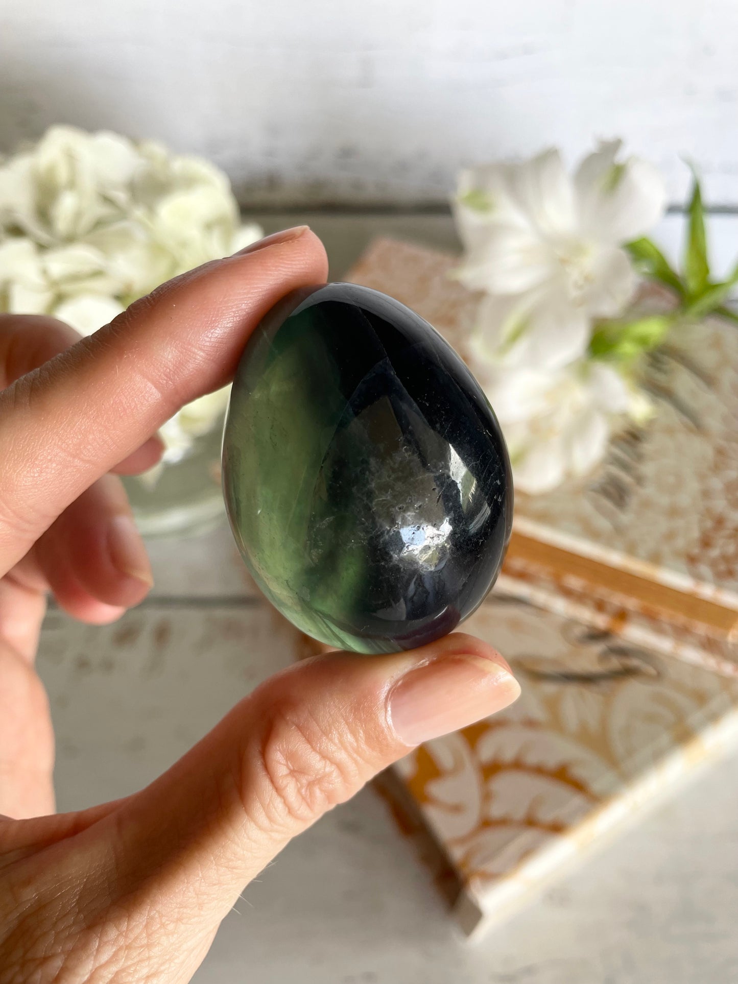 Rainbow Fluorite Egg Includes Hematite Ring