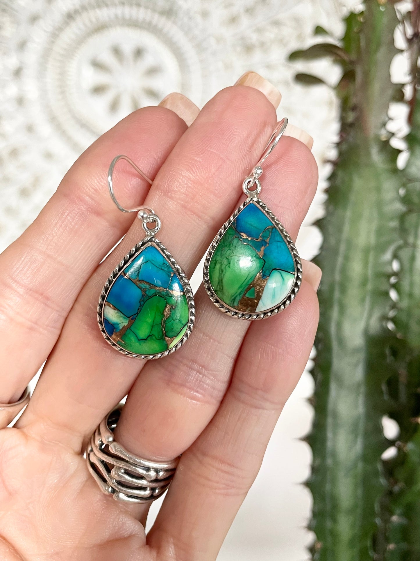 Peacock Dahlia Turquoise Dangles