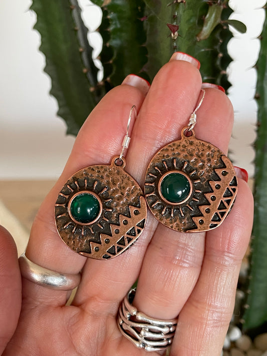 Green Onyx Copper Mountains Dangles