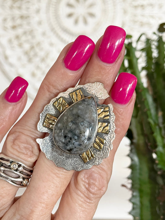 Ocean Jasper adjustable ring ~ sizes 6.5-10