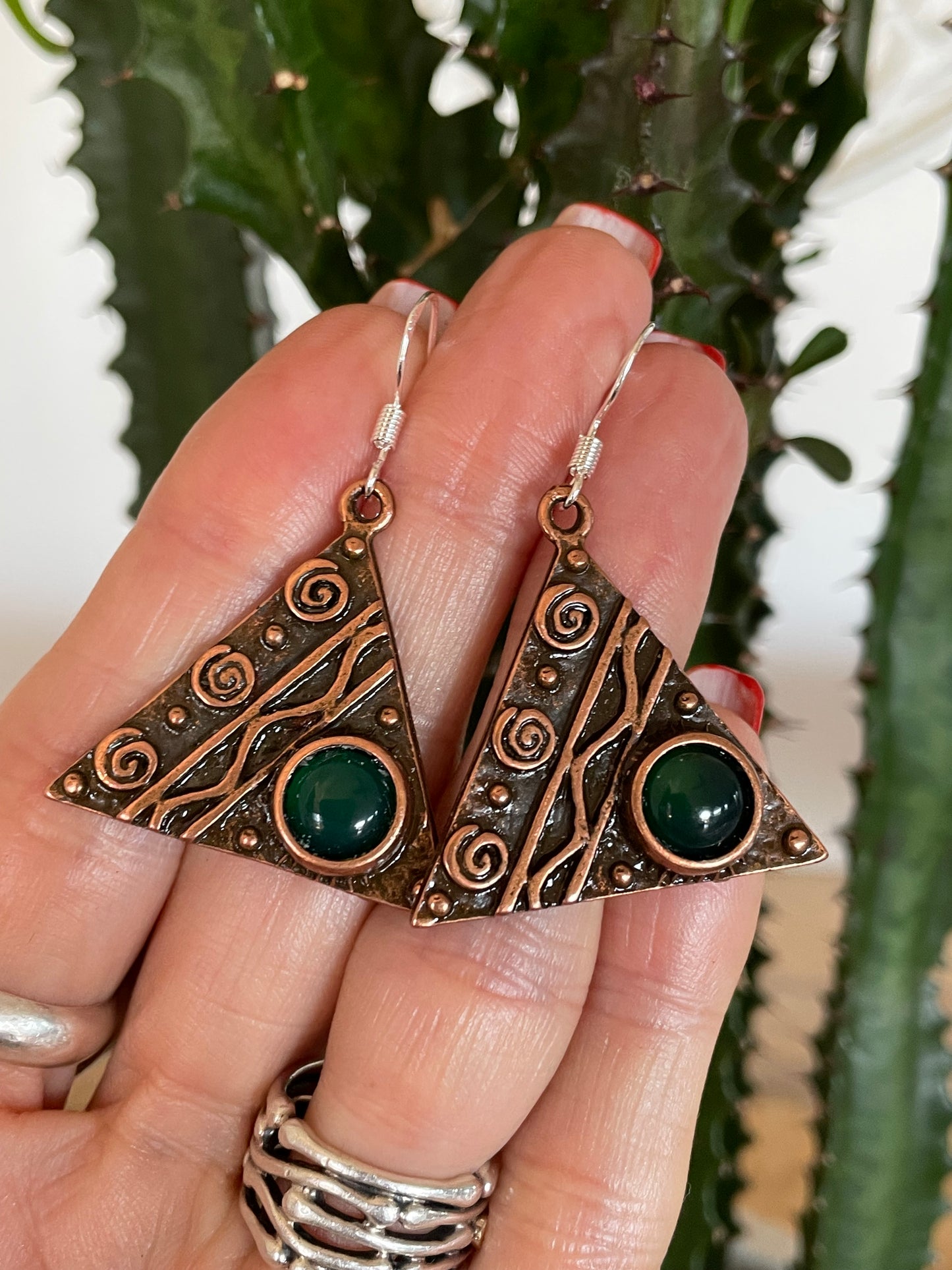 Green Onyx Copper Tribal Dangles