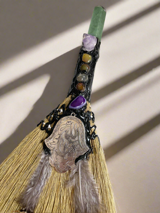 Crystal Feather Besom ~ Green Aventurine