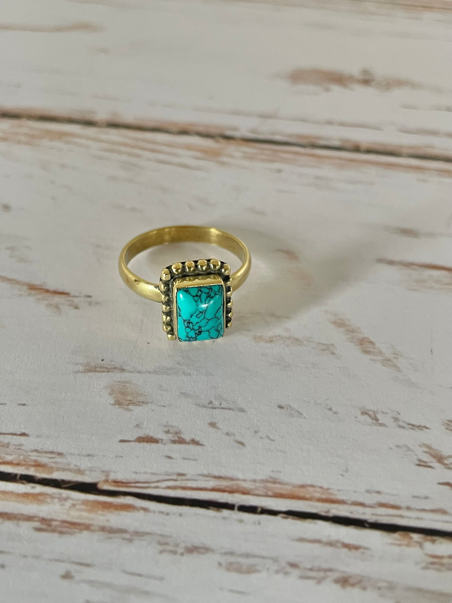 Turquoise Brass Ring - Sizes listed