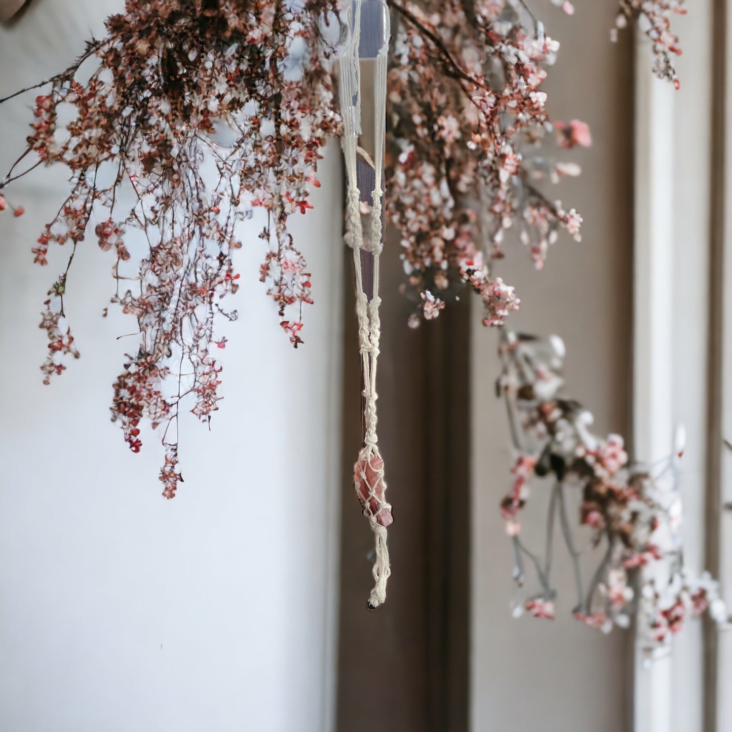 Macrame Hanging ~ Rose Calcite Moon