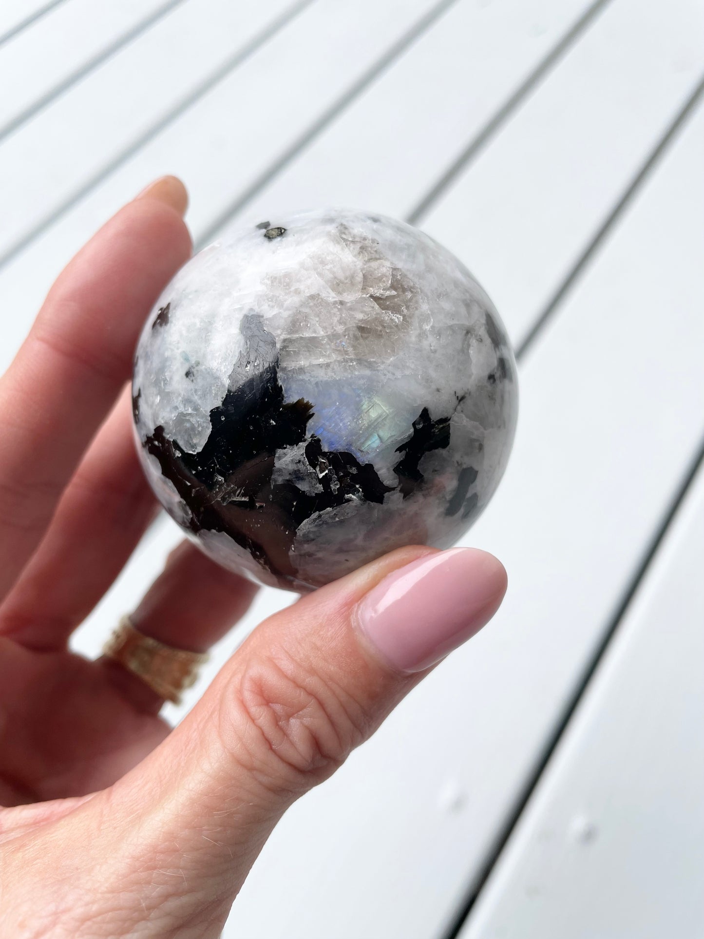 Rainbow Moonstone Sphere includes holder