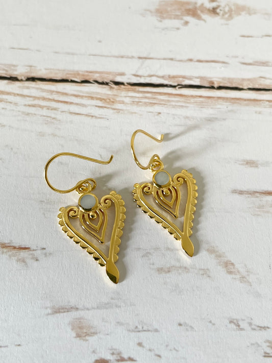 18K Gold Electroplated  ~ Heart Moonstone Dangles