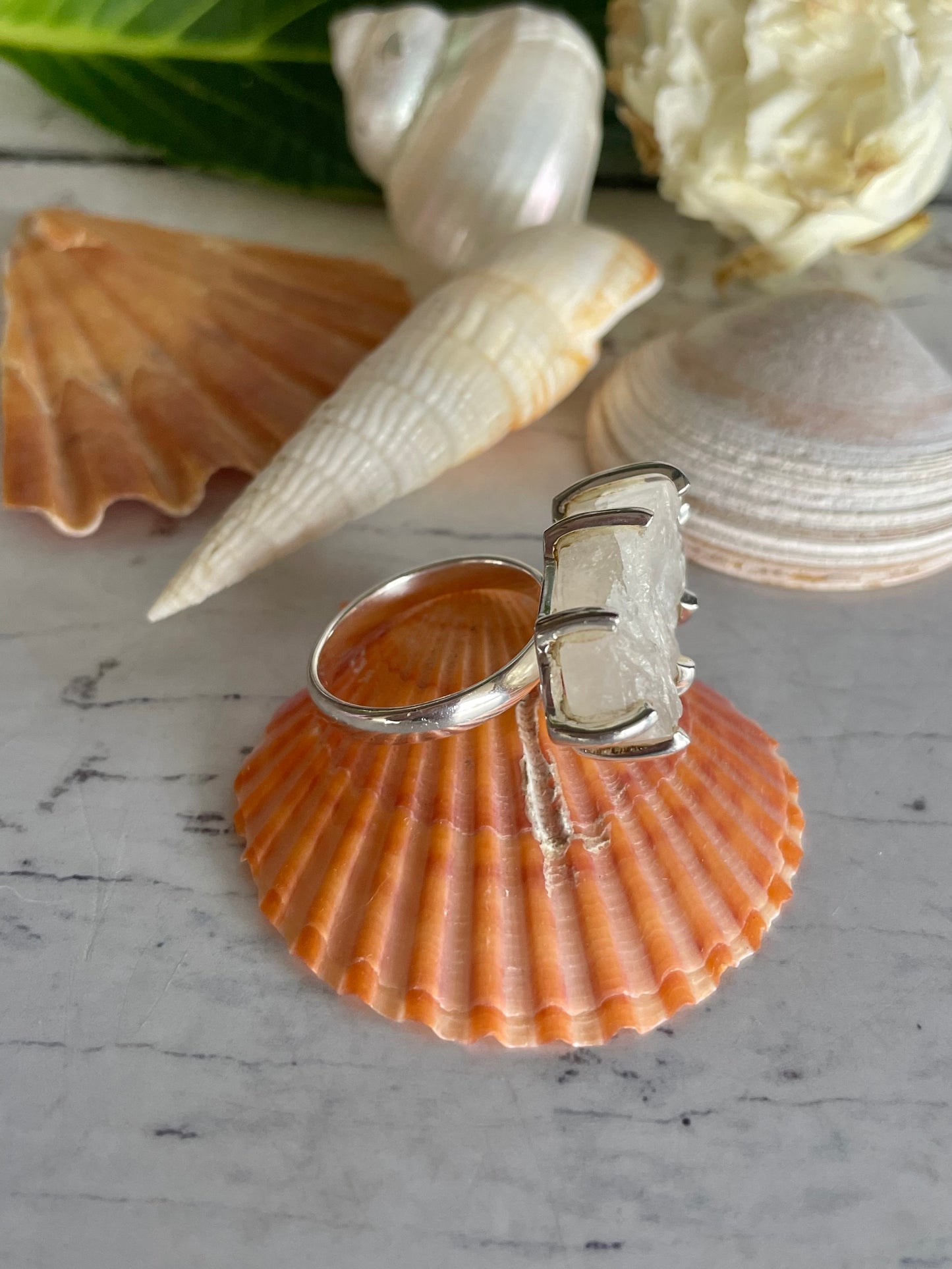 Rainbow Moonstone Silver Raw Ring