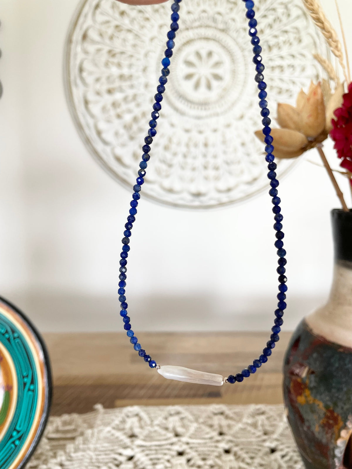 Sterling silver Faceted Lapis Lazuli & Pearl Choker