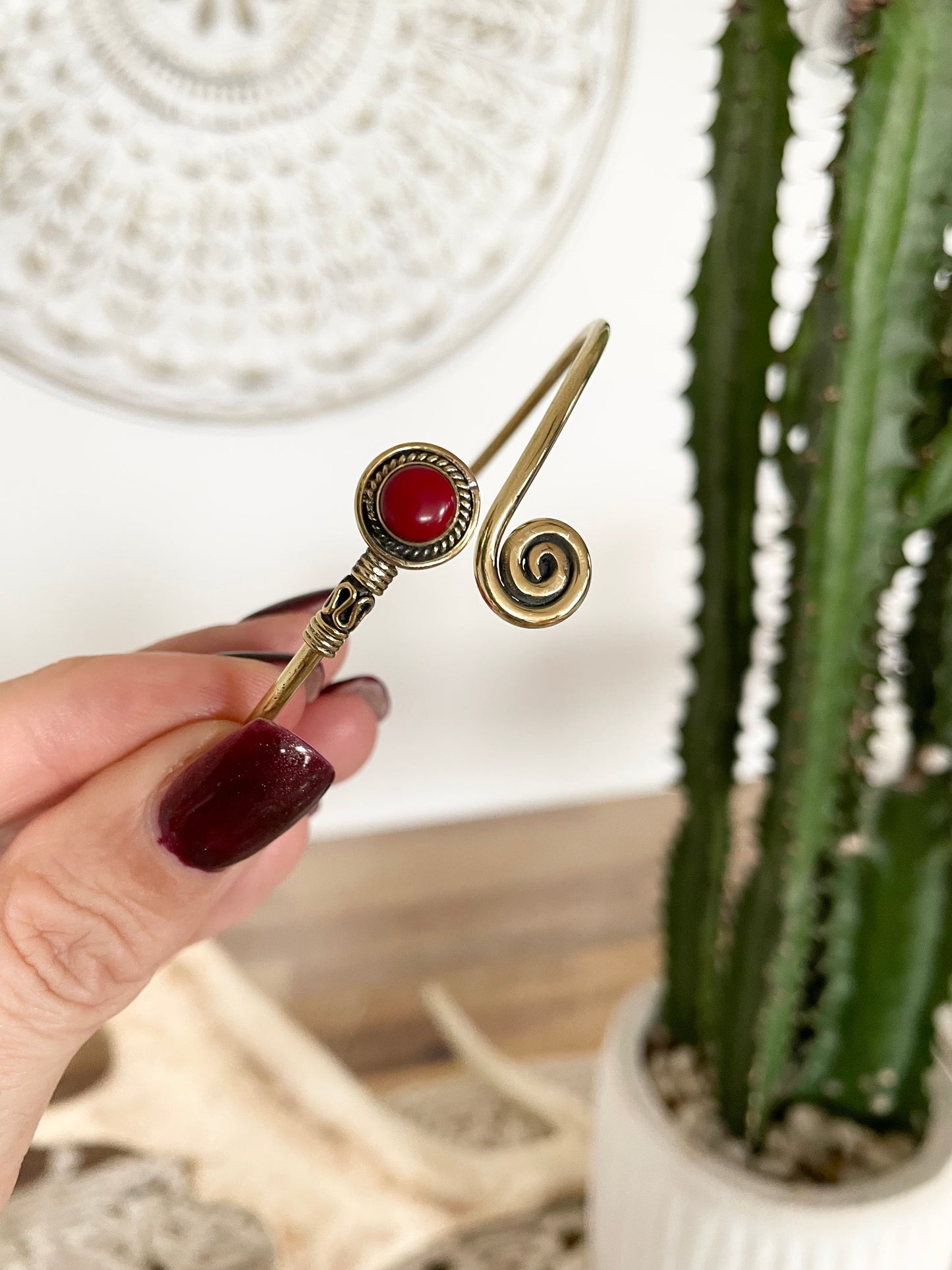 Coral Brass Cuff ~ Adjustable