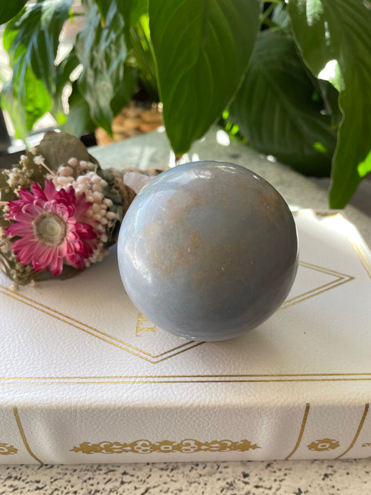 Angelite Sphere Includes Wooden Holder