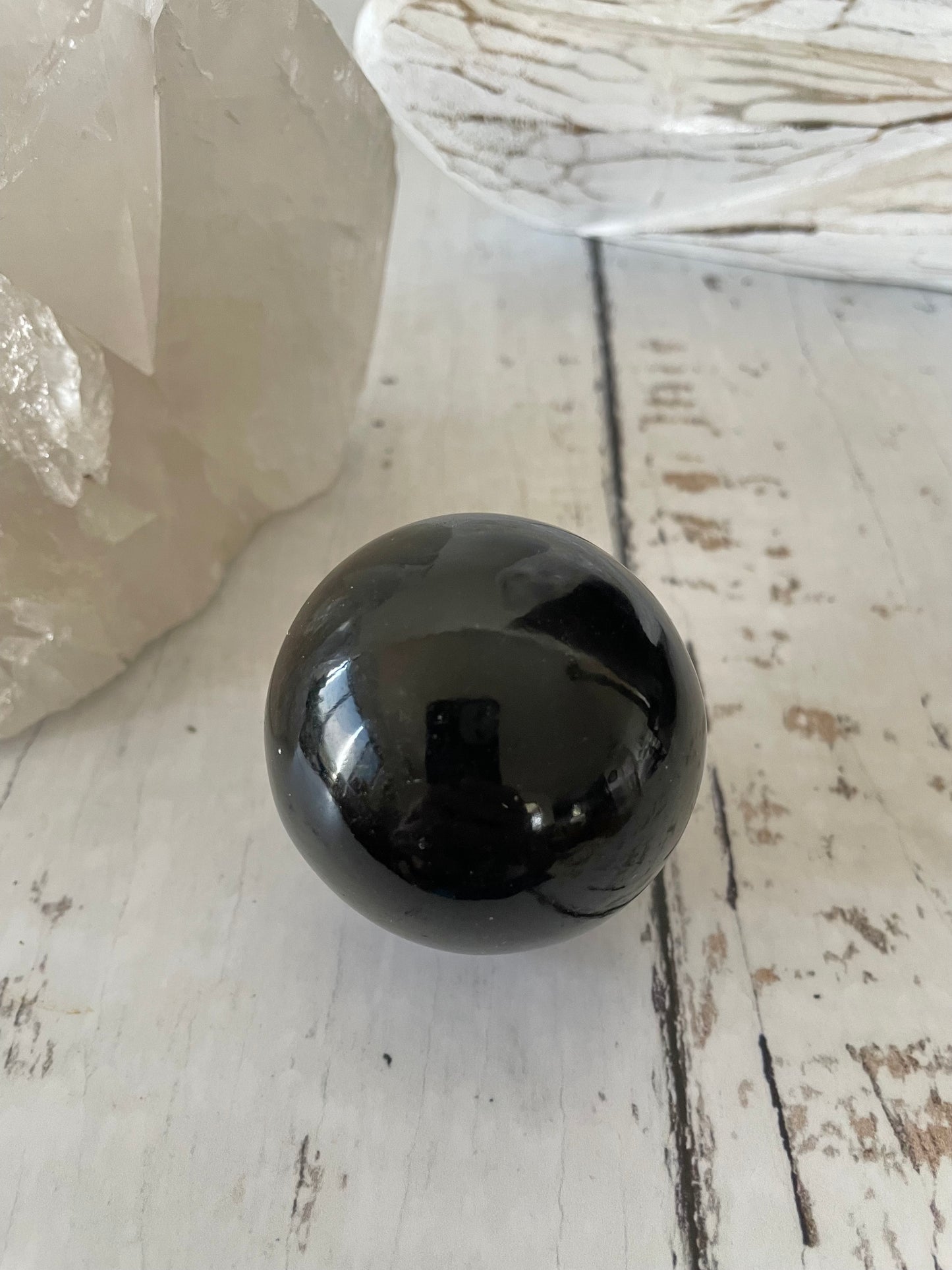 Black Obsidian Sphere includes wooden holder