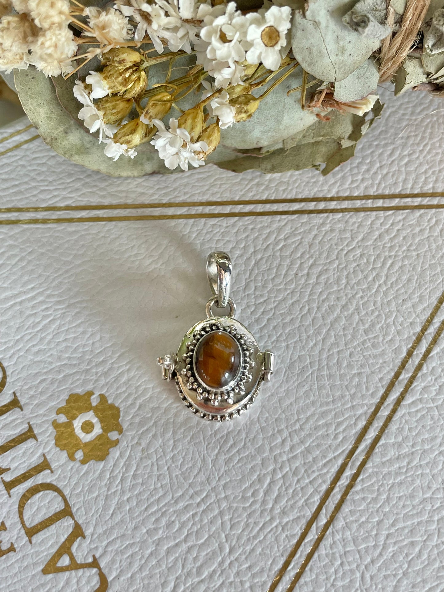 Poison Locket Silver Pendant ~ Golden Tigers Eye