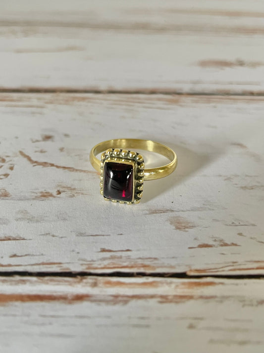 Garnet Brass Ring - Size 8