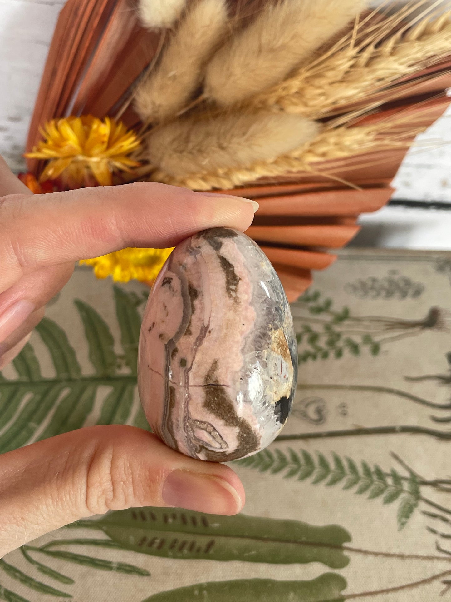 Rhodochrosite Egg Includes Hematite Ring