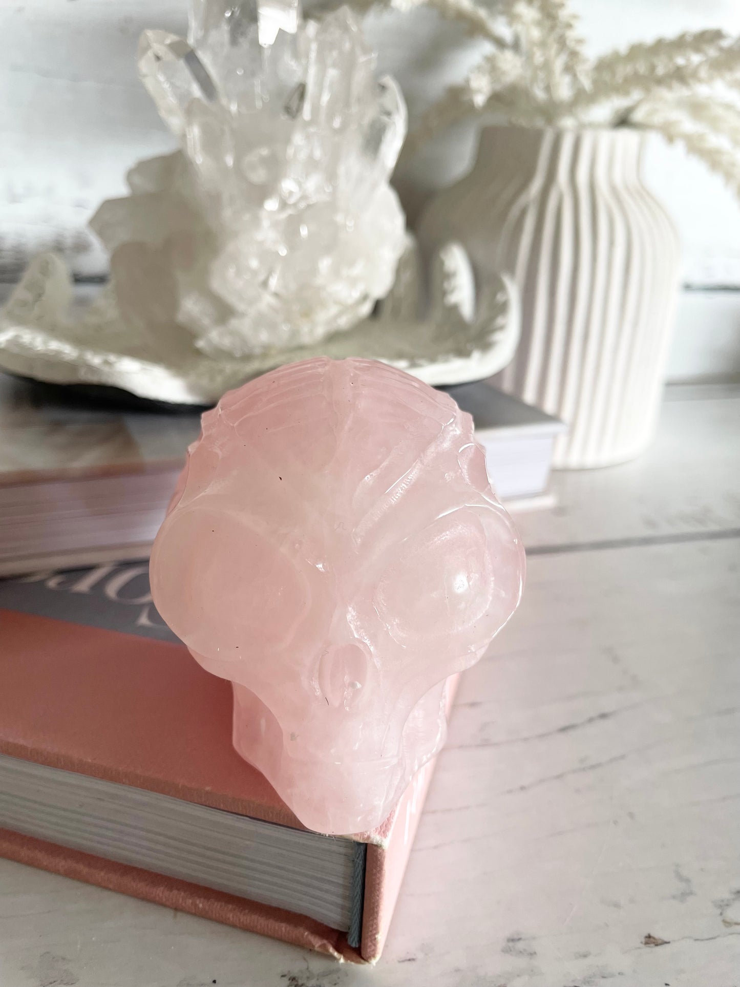 Rose Quartz Alien Skull