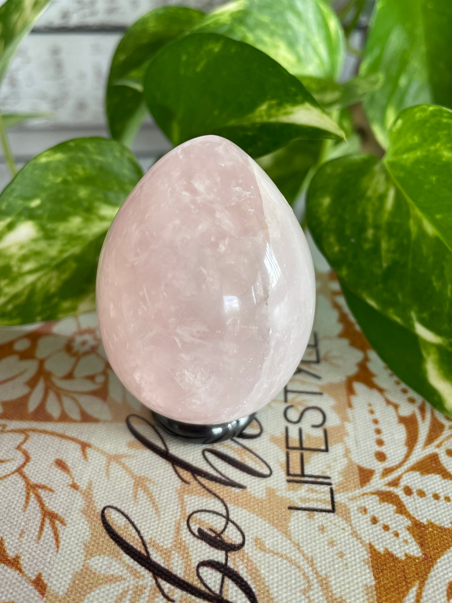 Rose Quartz Egg Includes Hematite Ring