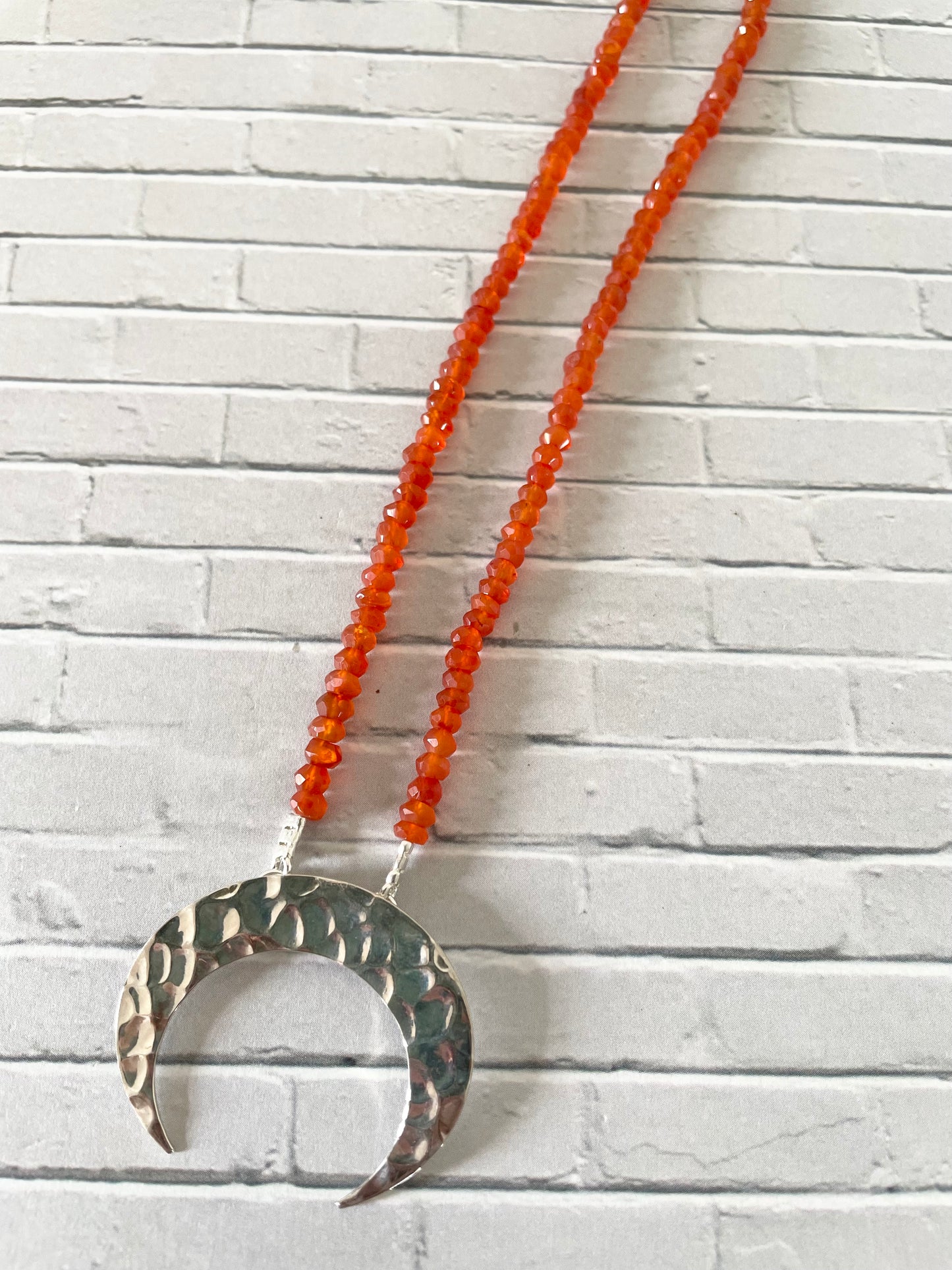 Faceted Carnelian Silver Moon Necklace