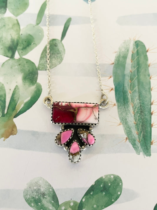 Rose Dahlia Cotton Candy Turquoise necklace