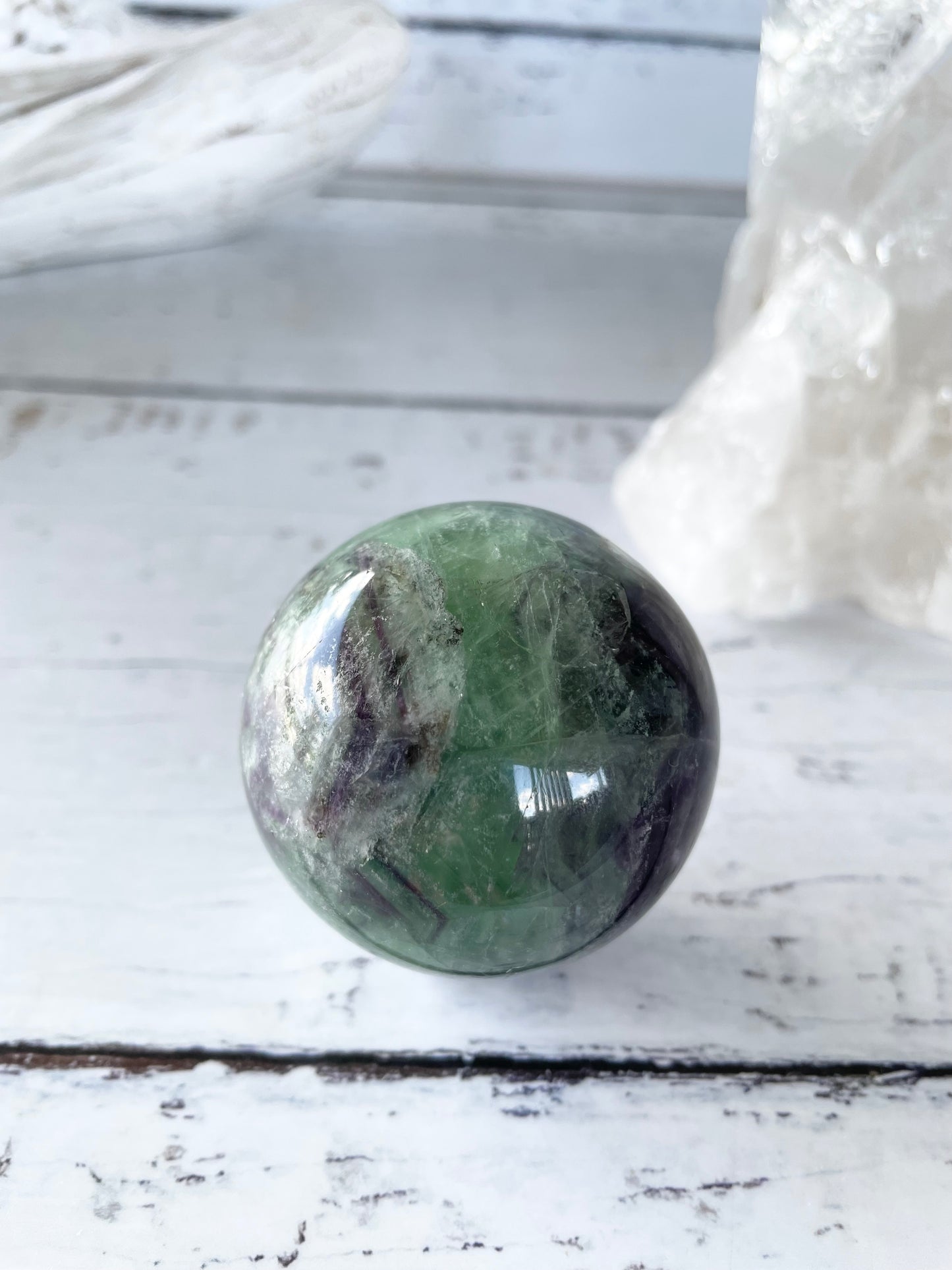 Rainbow Fluorite Sphere Includes Wooden Holder