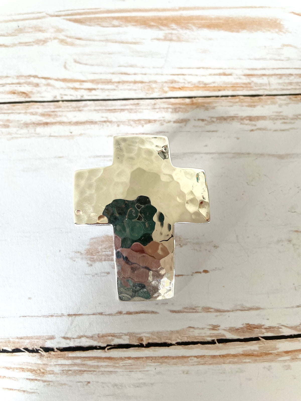 Mexican Hammered Curved Silver Cross Pendant/Scarf Slide