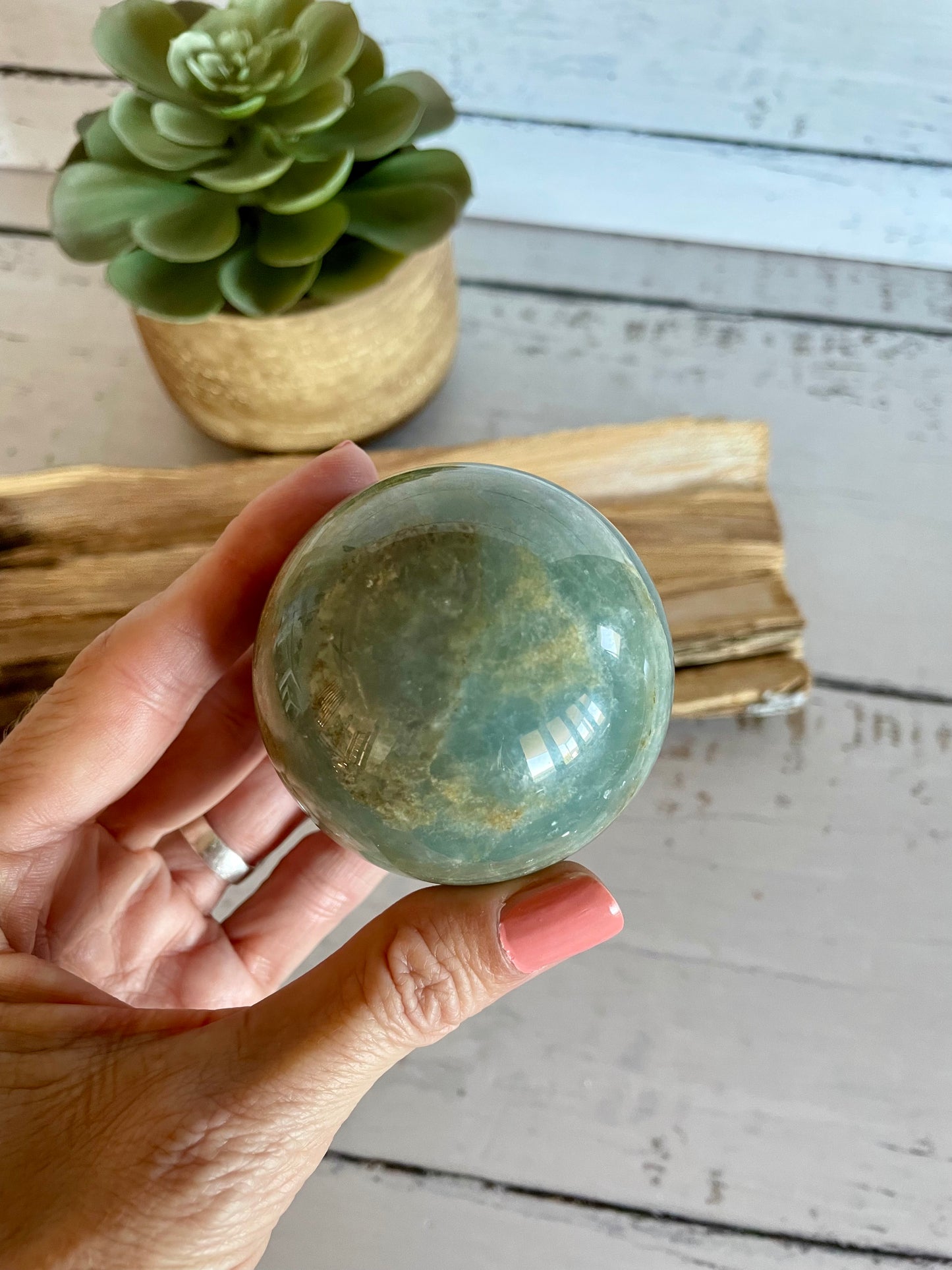 Blue Onyx Sphere Includes Wooden Holder