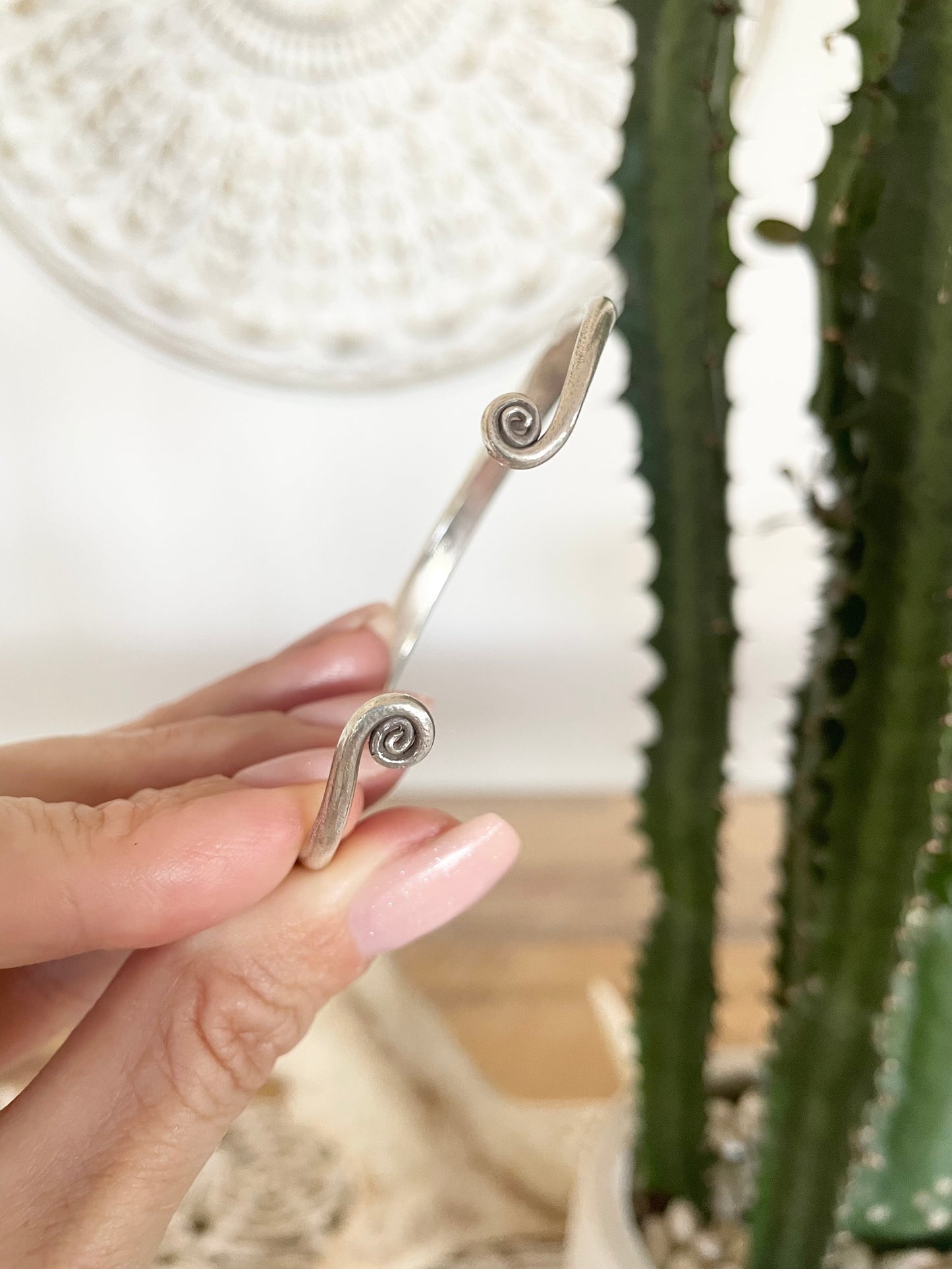 Tribal Hand stamped solid silver cuff