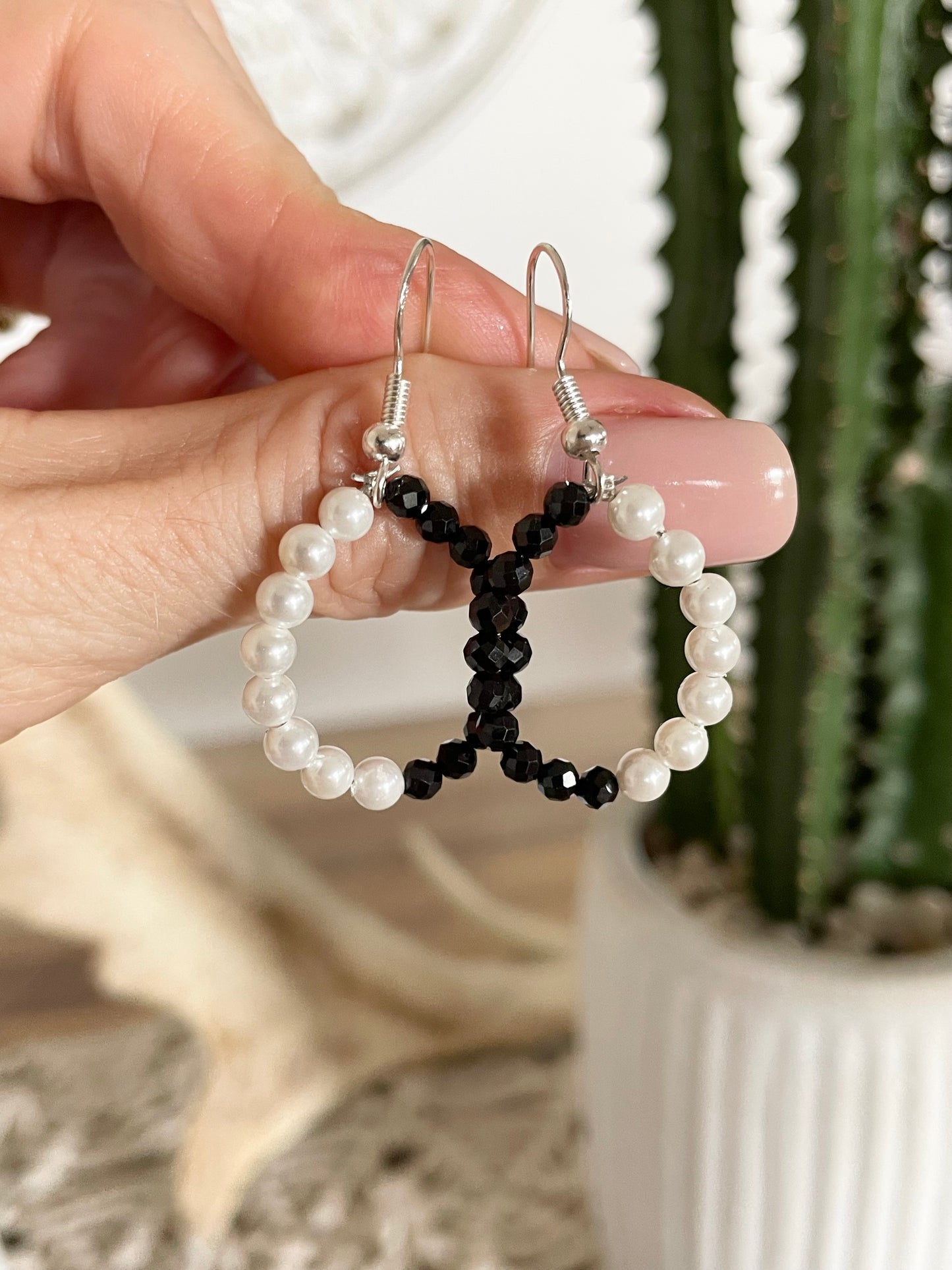 Faceted black spinel & Pearl Earrings - handmade by Wayne