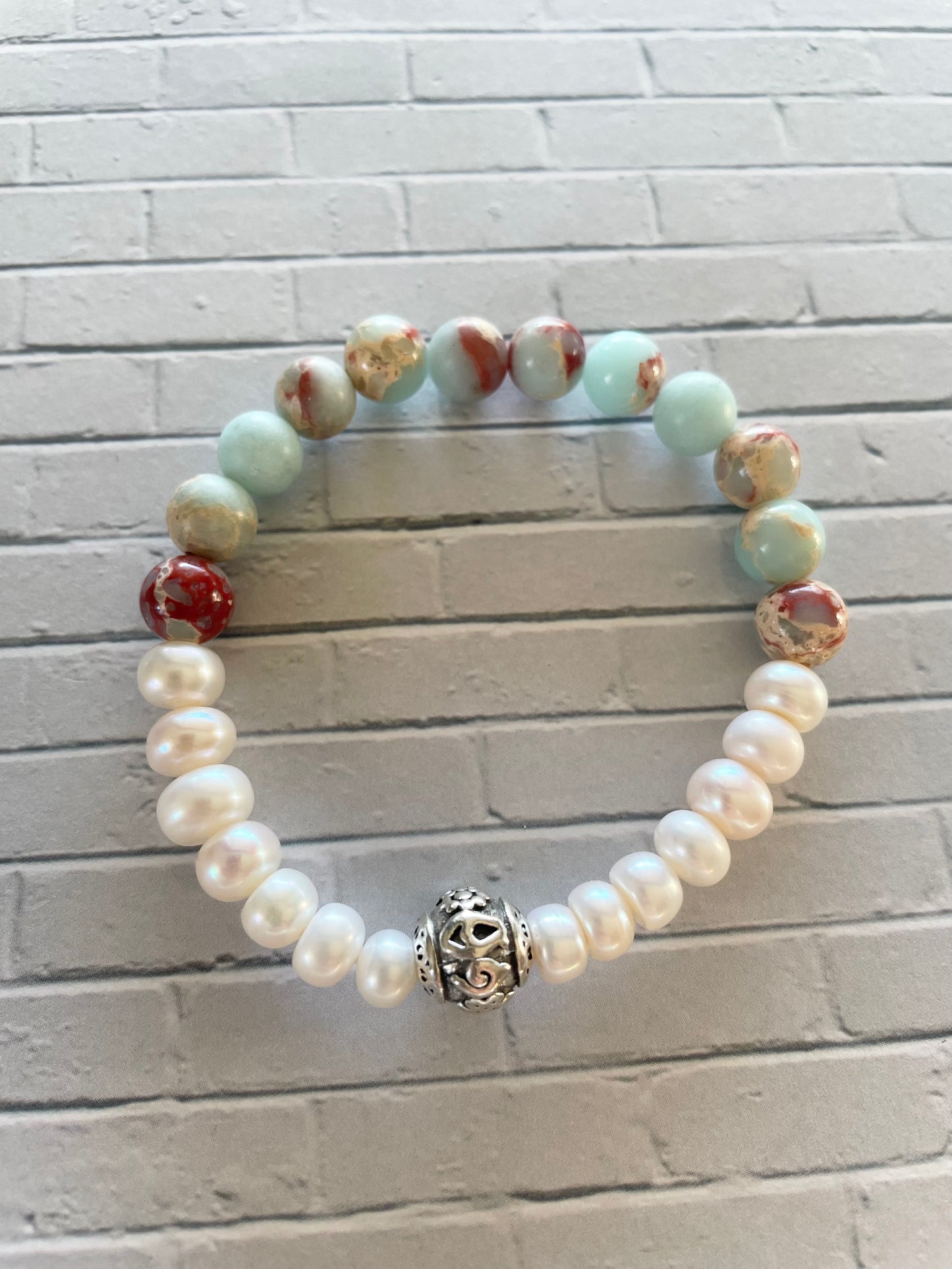Pearl & Shoushan Jasper gemstone Bracelet
