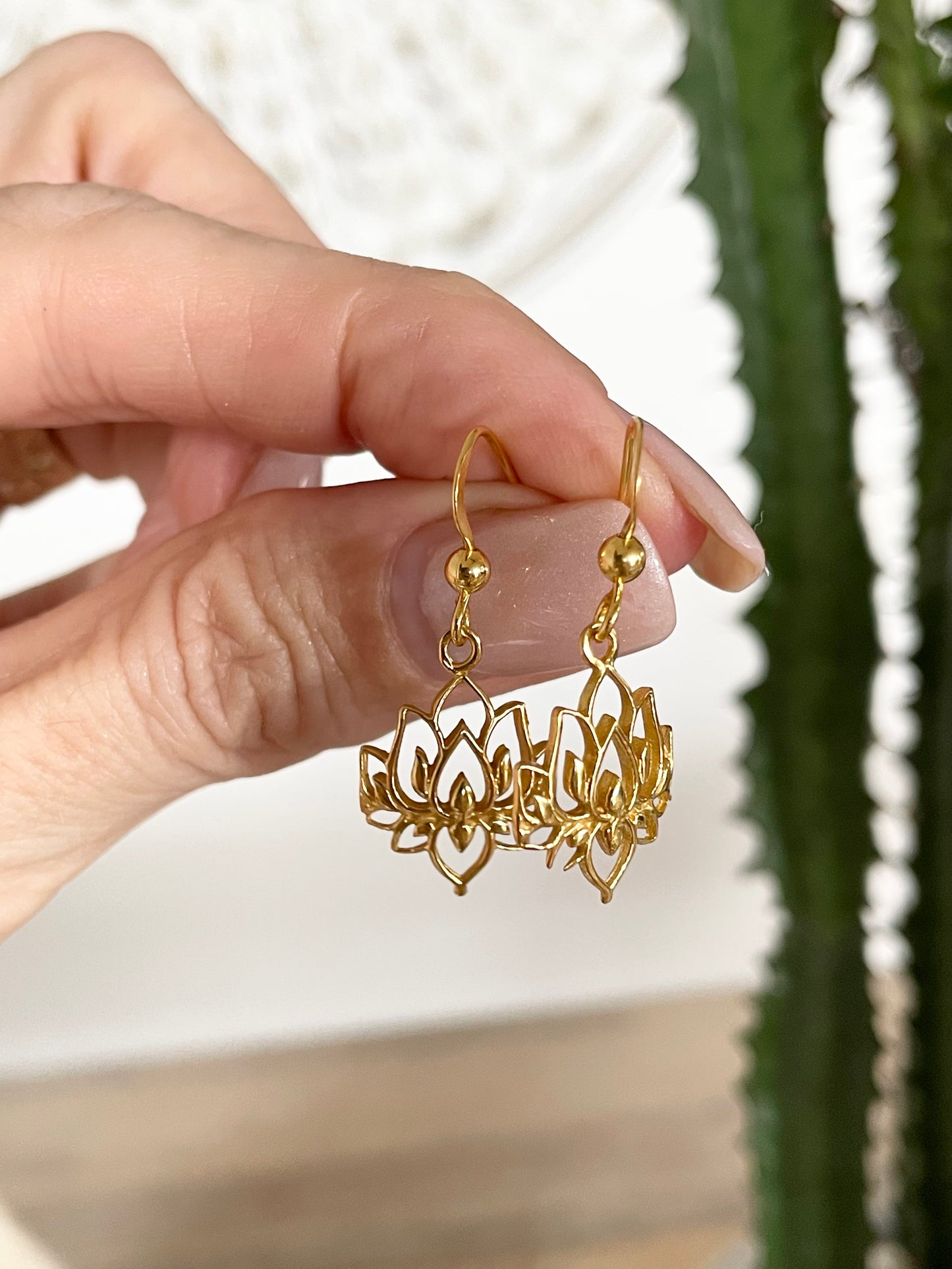 18K Gold Electroplated Lotus Dangles