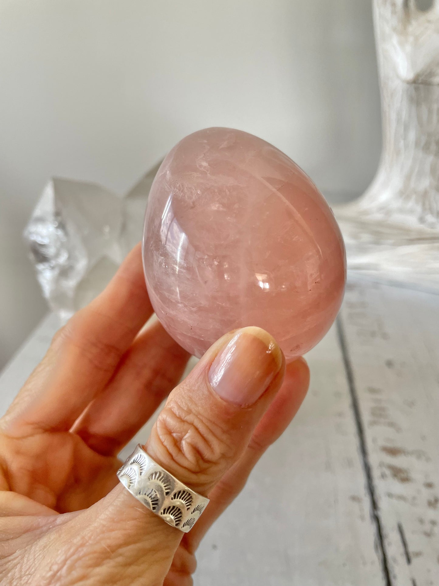 Rose Quartz Egg Includes Hematite Ring