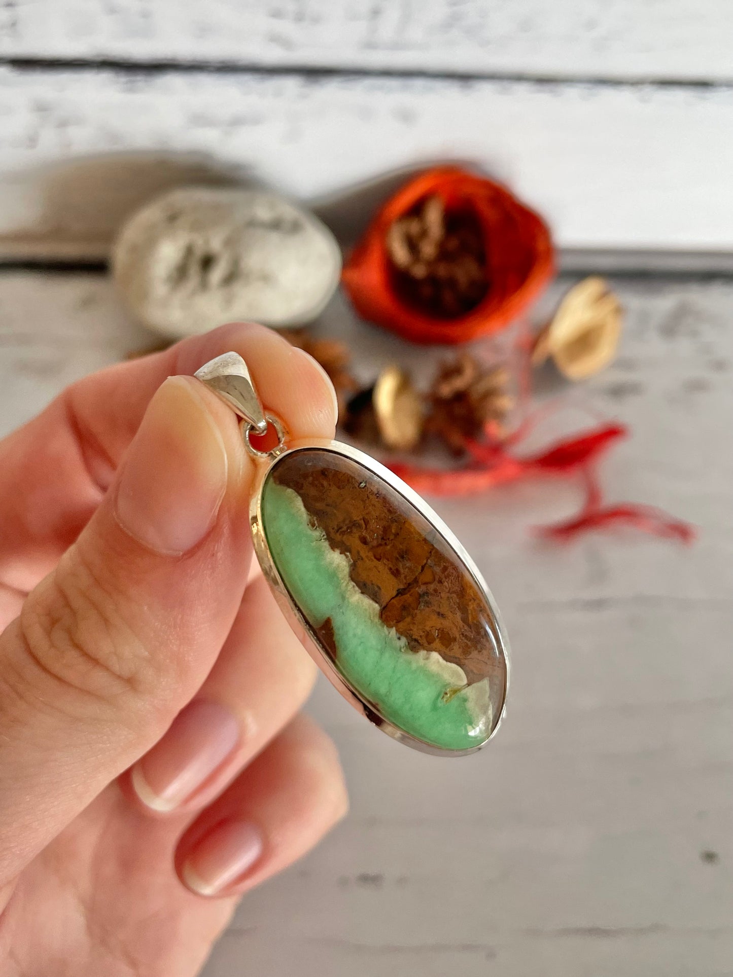 Chrysoprase Silver Pendant