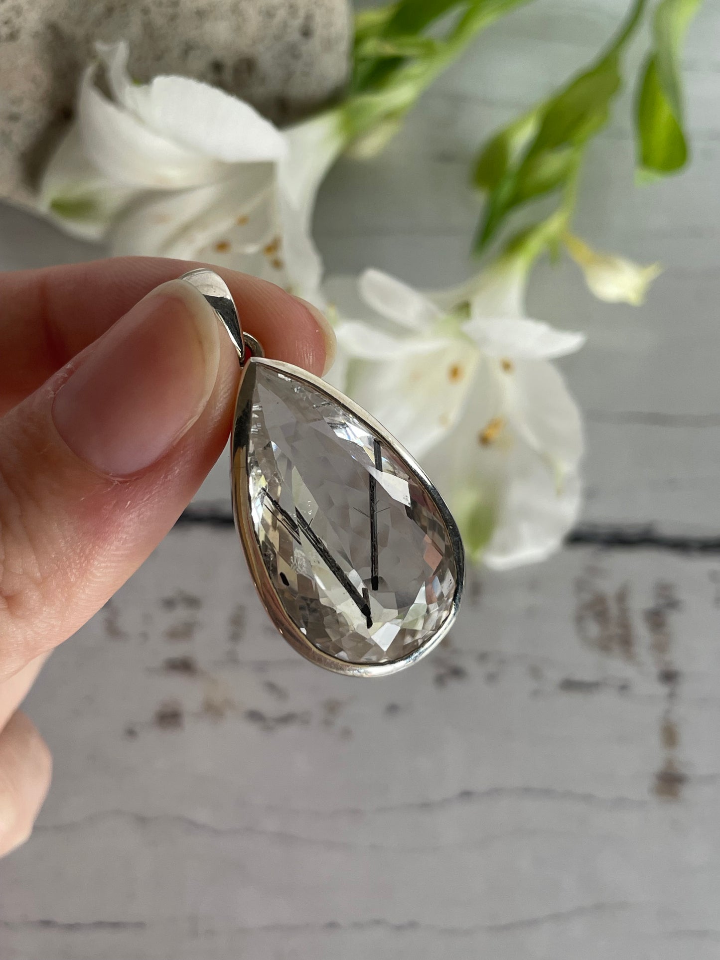 Black Tourmaline in Quartz Silver Pendant