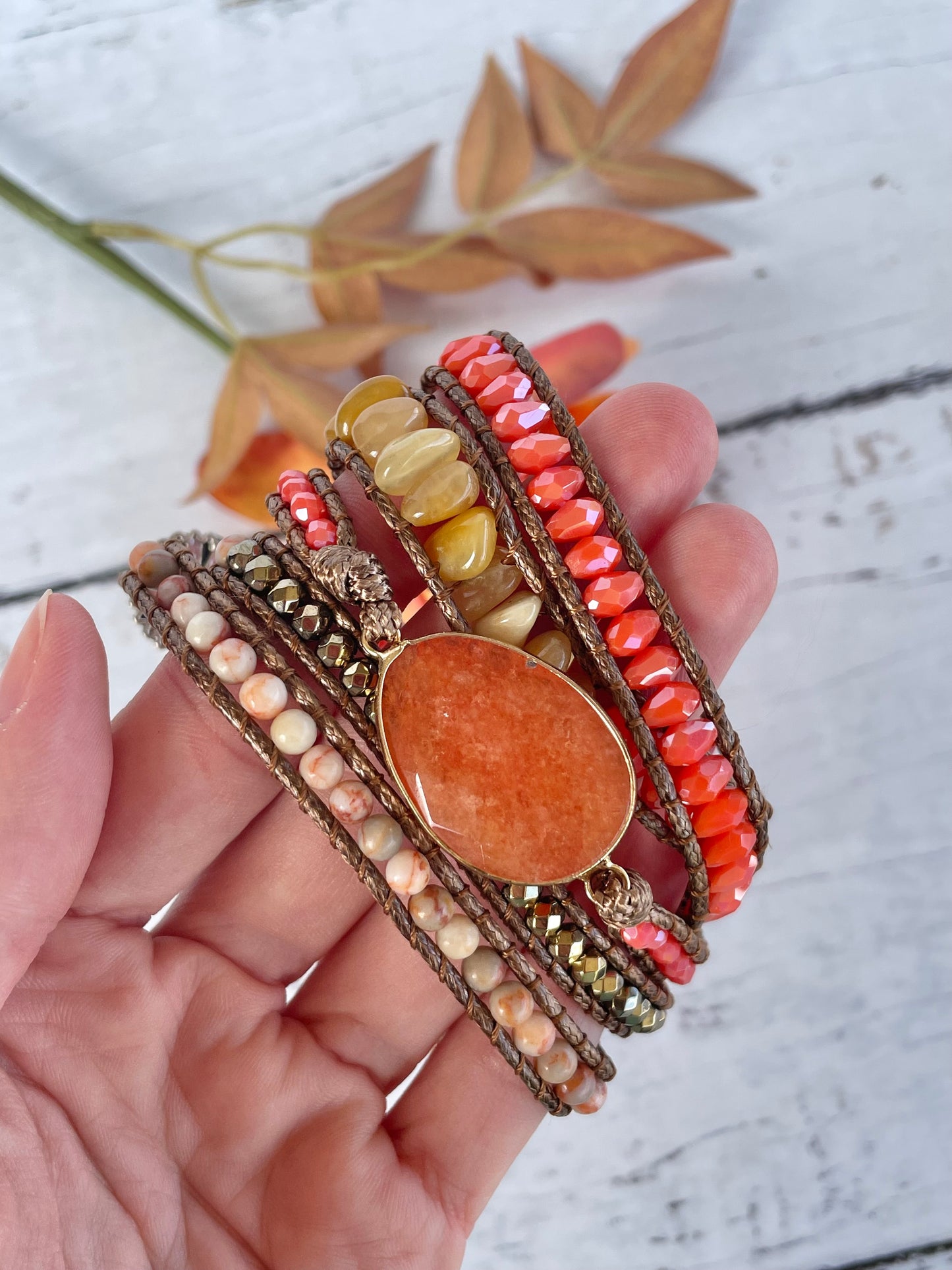 Bohemian 5 Wrap ~ Peach Aventurine ~ Love