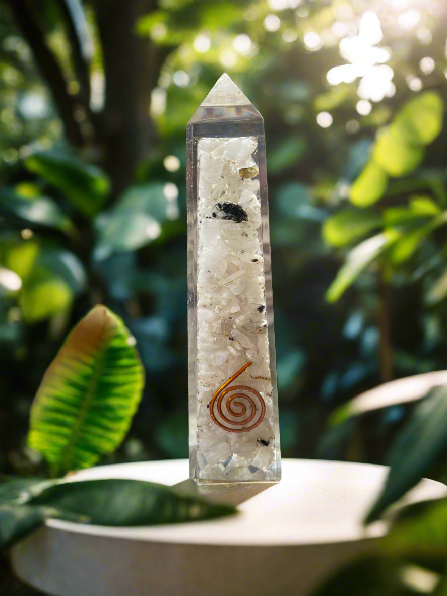 Rainbow Moonstone copper Obelisk