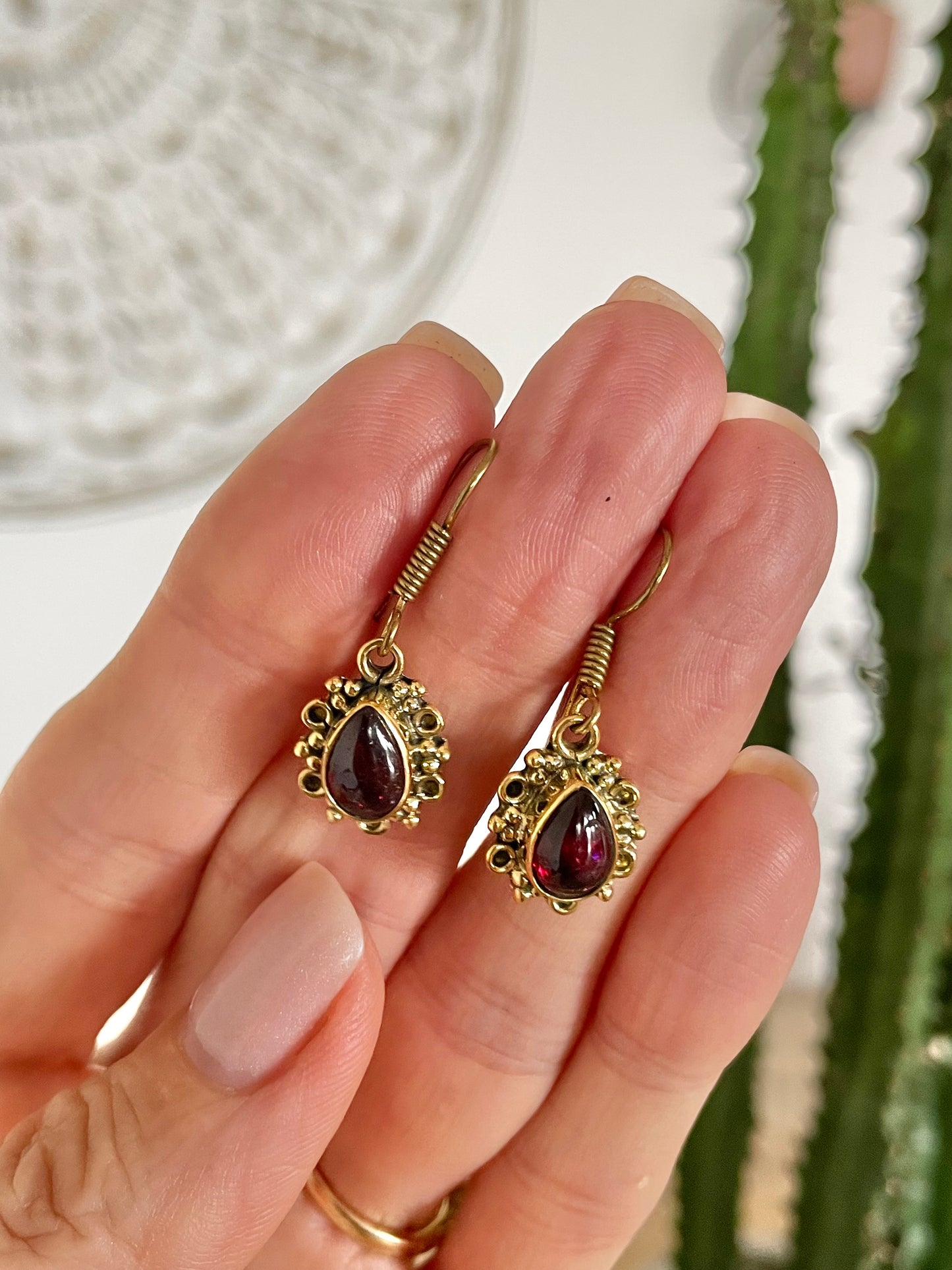 Garnet Brass Dangles