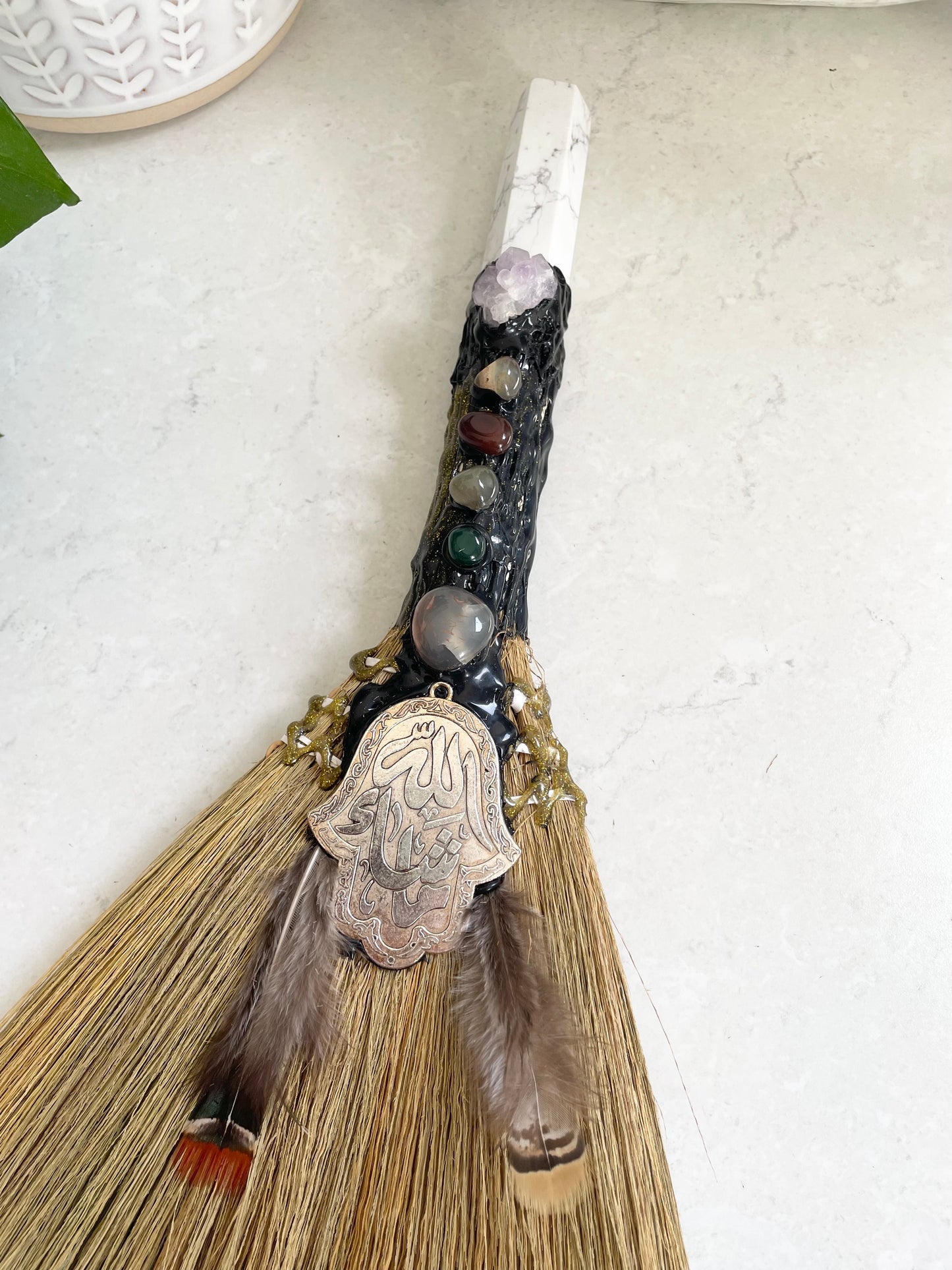 Good Juju Besom Broom ~ White Howlite