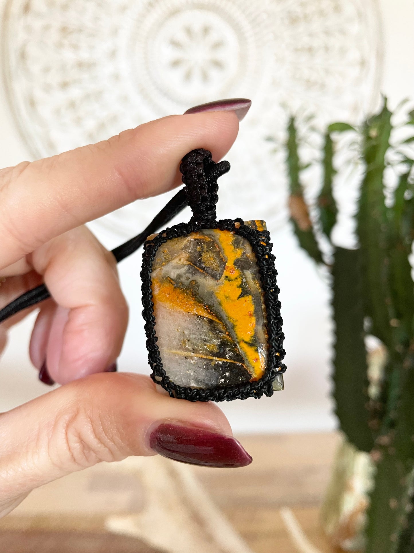 Macrame Pendant ~ Bumblebee Jasper